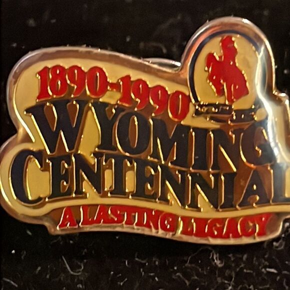 Vintage-1990-1” gold tone “Wyoming Centennial 1890-1990” hat/lapel pin/tie tack - Picture 6 of 10